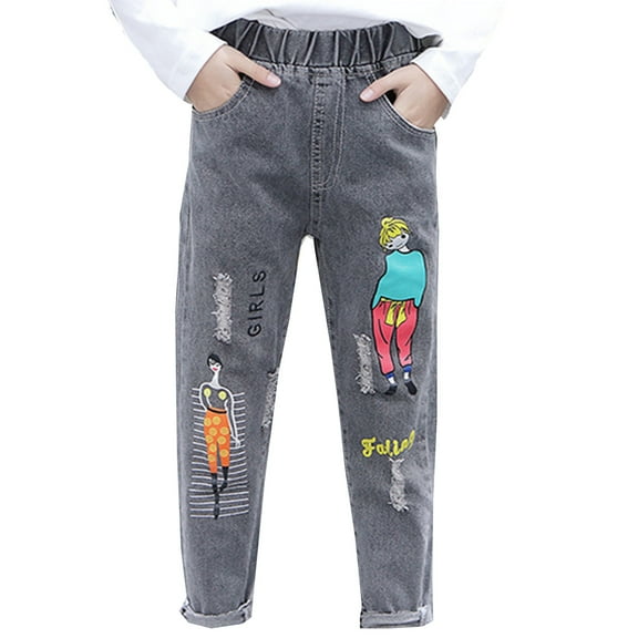 Toddler Girl Ripped Jeans Fashion Denim Trousers With Pockets