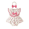 thumbnail image 1 of Toddler Girl Romper Sleeveless Ribbed Strawberry Romper Bodysuits Dress Headbands Set Baby Onsies Hot Pink 3 Months-6 Months, 1 of 6