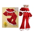 thumbnail image 1 of Toddler Girl Santa Outfit Long Sleeve Off The Shoulder Top Flare Pants Christmas Elf Outfit Sets Christmas Outfit Baby Boy Party Dress Up 12-18 Months, 1 of 4