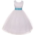 thumbnail image 1 of Toddler Girl Satin Customizable Big Bow Communion Wedding Flower Girl Dress Aqua 2 KD 411 WT BNY Corner, 1 of 3