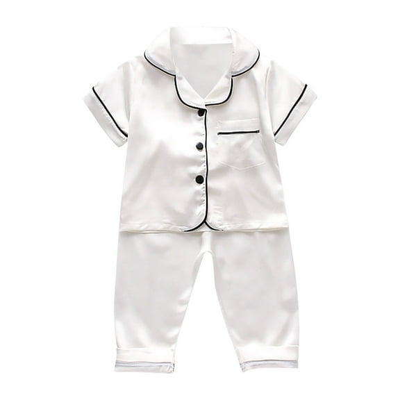 Toddler Girl Satin Pajamas Set Solid Color Button Down Homewear Set Kids Pajamas Nightgown Trendy Clothes For Teen Girls 2-3 Years Cute Girl Clothing