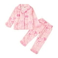thumbnail image 1 of Toddler Baby Girl Valentines Day Pajamas Heart&Bow Print Button Down Shirt + Pants Little Kids Girls Silk Pajama Set Comfortable Fashion, 1 of 9
