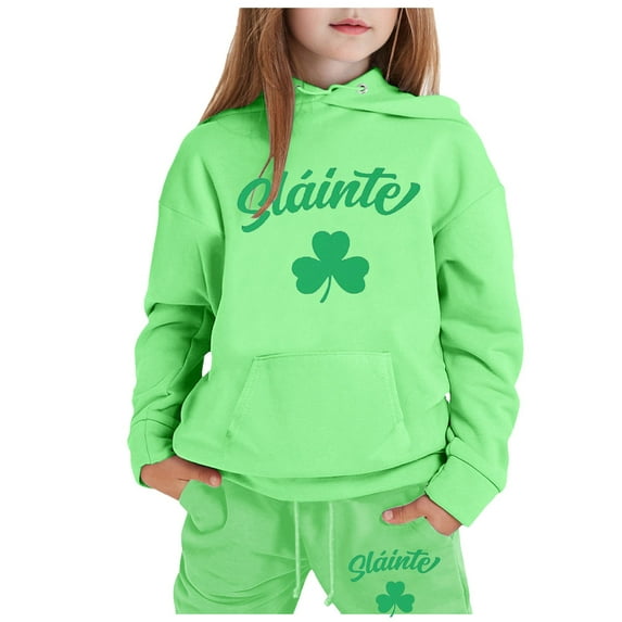 Toddler Girl Sets 6t Cute Print Long Sleeve Hooded Sweatshirt and Jogger Sweatpants Clothing Fall Clothes for Kids Light Green,4-5 Years