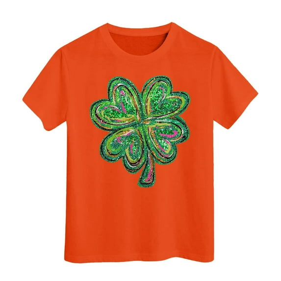 Toddler Girl Shirt Crew Neck Cartoon Print Short Sleeve T-Shirt St Patricks Day Fashion Tunic Blouse Toddler Baby Boy Clothes Orange,4-5 Years