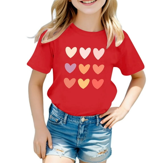 Toddler Girl Shirt Cute Cartoon Print Round Neck Short Sleeve T Shirt Top Fashion Tee for Boys & Girls 11-12 Years,Red