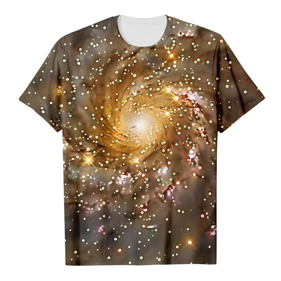 Toddler Girl Shirt Galaxy Print Short Sleeve T Shirt Round Neck Trendy Glitter Shirts Tee for Toddler & Kids E,110