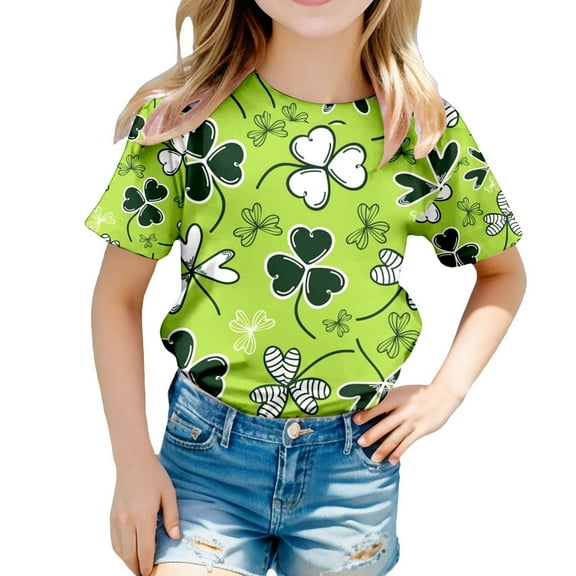 Toddler Girl Shirts 2t Funny Shamrock Short-Sleeve T-Shirt Tops St. Patrick's Day Shirt Comfortable Irish Pullover Tops T-Shirt Boys & Girls Shirts 4-5 Years（Green）