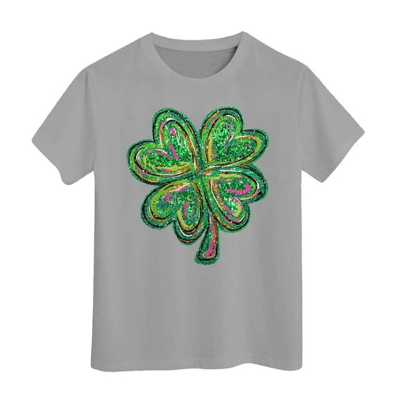 Toddler Girl Shirts 3t Crew Neck Cartoon Print St Patricks Day Short Sleeve T-Shirt Cotton Sports T-Shirt T Shirts for Boys and Girls Grey,6-7 Years