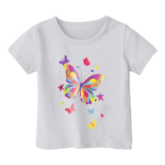 Toddler Girl Shirts 3t Cute Short Sleeve T Shirts Round Neck Cartoon Print Basic Tees Kids Summer Clothing White,120
