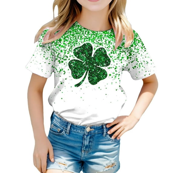 Toddler Girl Shirts 3t St. Patrick's Day Shirt Short-Sleeve T-Shirt Tops Lucky Shamrock Loose Irish T-Shirt Lucky Tops Clothes for Girls Size 12-13 Years(Green)