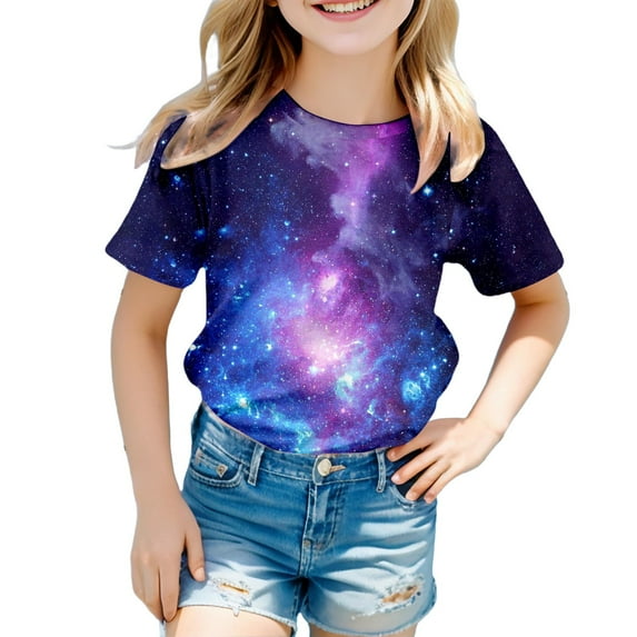Toddler Girl Shirts 4t Crew Neck Short Sleeve T-Shirt 3D Graphic T Shirt Trendy Back To School Shirt Girls' Tops, Tees & Blouses Dark ,12-13 Years