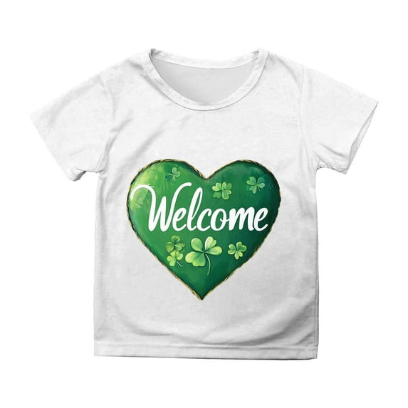 Toddler Girl Shirts 4t St. Patrick's Day Shirt Short Sleeve T Shirts Crew Neck Print Loose Vacation Tops T Shirts for Boys and Girls White,160(12-13 Years)