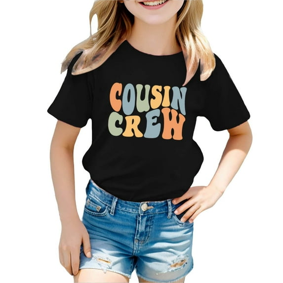 Toddler Girl Shirts 5t Comfy Letter Print Short Sleeve T-Shirt Round Neck Tee Shirt Children's Shirts Black,140