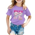 thumbnail image 1 of Toddler Girl Shirts 5t Crew Neck Short Sleeve T-Shirts Children's Fashion Letter Graphic Print Back To School Shirt Baby Girl Summer Clothes 12-13 Years（Purple）, 1 of 4