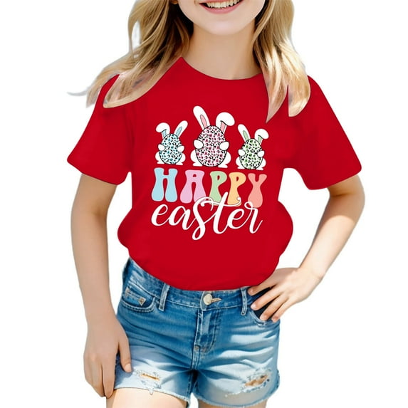 Toddler Girl Shirts 6t Cartoon Letter Print Crew Neck Short Sleeve T Shirt Top Cute T Shirt for Boys and Girls Red,3-4 Years