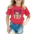 thumbnail image 1 of Toddler Girl Shirts 6t Cartoon Print Short Sleeve T Shirt Top Round Neck Comfortable Holiday Shirts Children's Shirts Hot Pink,130, 1 of 4
