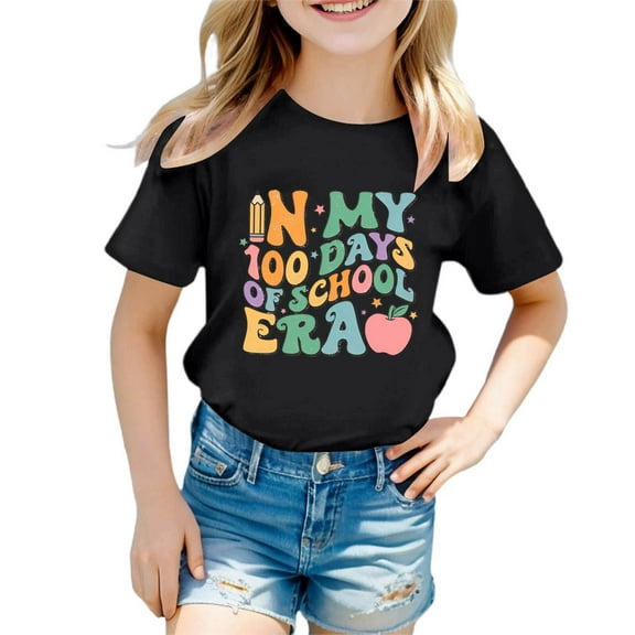 Aihuaihua Toddler Girl Shirts 6t Crew Neck Cartoon Print Short Sleeve T Shirt Top Casual Daily Vacation Tops Baby Girl Summer Clothes 8-9 Years