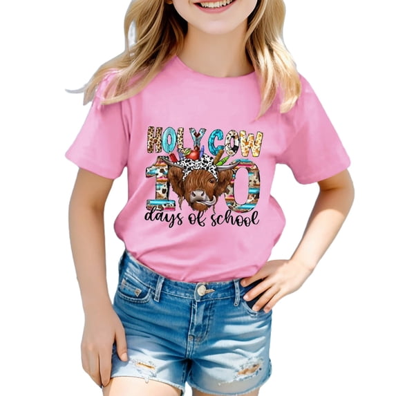 Toddler Girl Shirts 6t Round Neck Short Sleeve T Shirts 100 Days Of School Shirt Girls Letter Graphic Printed Funny Sports T-Shirt Girls' Tops, Tees & Blouses Pink,8-9 Years
