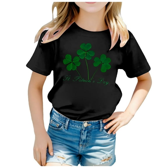 Toddler Girl Shirts Shamrock Graphic Fashion Short-Sleeve T-Shirt St. Patrick's Day Shirt Irish Sweatshirt Shirt T-Shirts Infant To Big Kid 6-7 Years(Black)