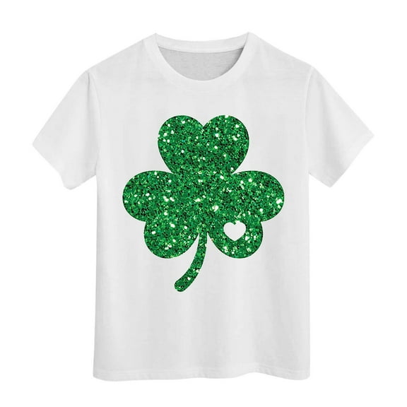 Toddler Girl Shirts St Patricks Day Short Sleeve T Shirts Active Crew Neck Print Pullover Tops Girls' Tops, Tees & Blouses White,150(10-11 Years)