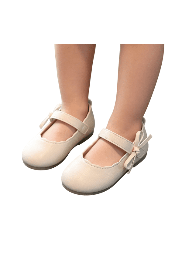 Toddler Girl Shoes, Princess Shoes, Kids Flat Shoes, Girls Dress Shoes 2026 Side Bow Mary Janes Scalloped Princess Party Flats Footwear for Little Kids Child Toddler, Beige US-13C/EU-29