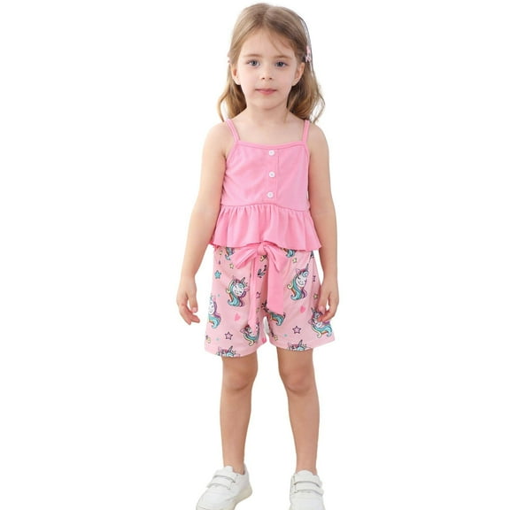 Toddler Girl Short Set Summer Unicorn Print Outfits 2T (Unicorn-681)