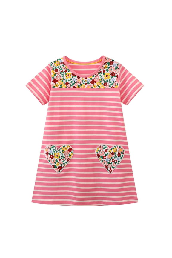 Toddler Girl Short Sleeve Dress Stripe Rainbow Christmas Cotton Casual Tunic Playwear Basic Shirt Party Dresses 3Y