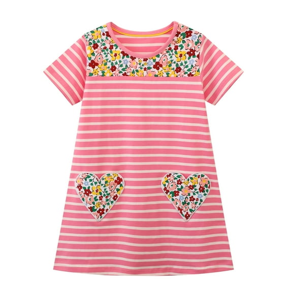 Toddler Girl Short Sleeve Dress Stripe Rainbow Christmas Cotton Casual Tunic Playwear Basic Shirt Party Dresses 5Y