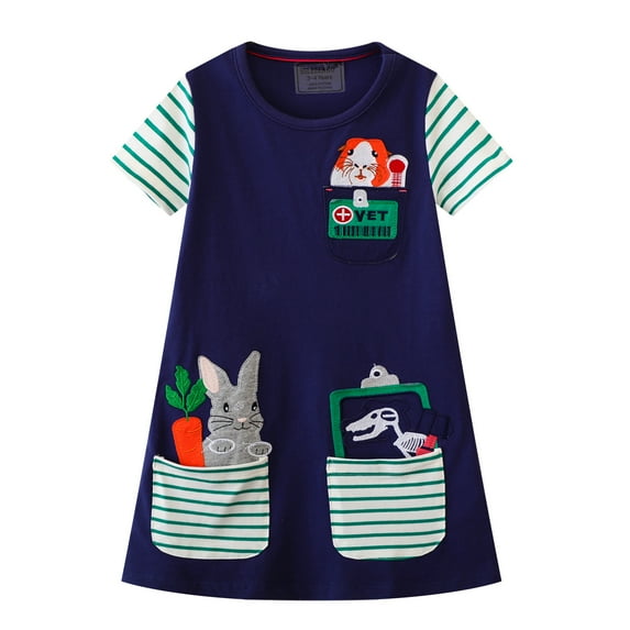 Toddler Girl Short Sleeve Dress Stripe Rainbow Christmas Cotton Casual Tunic Playwear Basic Shirt Party Dresses 7Y