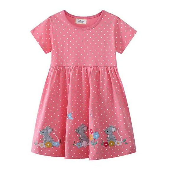 Toddler Girl Short Sleeve Easter Dress Casual Jersey Shirt Playwear Applique Dress Polka Dot Print Spring Summer Dresses for Girls 7/8