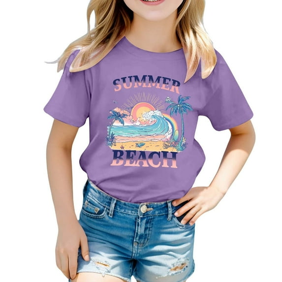 Toddler Girl Short Sleeve Shirt Cute Girl Print Tees Tops Trendy Cute Summer Tops for Teen Girls Toddler Girl Clothes 1-2 Years Summer Clothes
