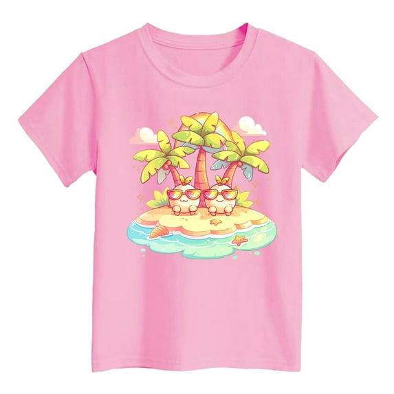 Toddler Girl Short Sleeve Shirt Cute Print Tees Tops Round Neck Girls Summer Shirts 3-4 Years Clothes for Girls Summer Clothes