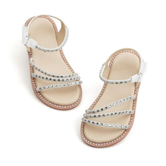 Toddler Girl Silver Sandals Size 12 - Little Flower Girl Easter Flower Girl Dress Shoes Sparkly Little Kid Summer Flats