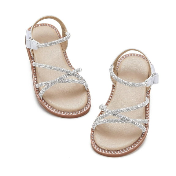 Toddler Girl Silver Sandals Size 9 - Little Flower Girl Easter Flower Girl Dress Shoes Sparkly Little Kid Summer Flats