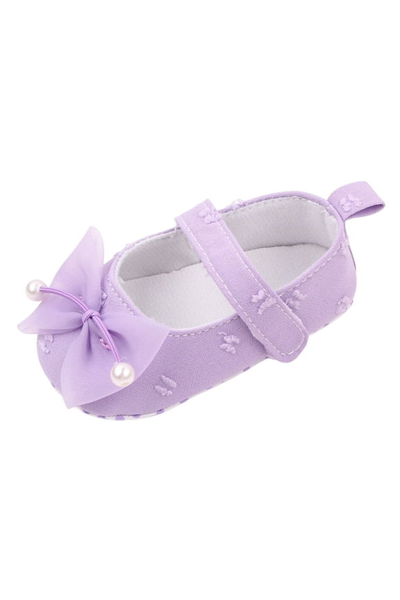 Toddler Girl Sneakers Sizes 6-12 Months Summer Infant Sports Flat Bottom Lightweight Round Toe Ribbon Bowknot Pearl Purple Kids Shoes