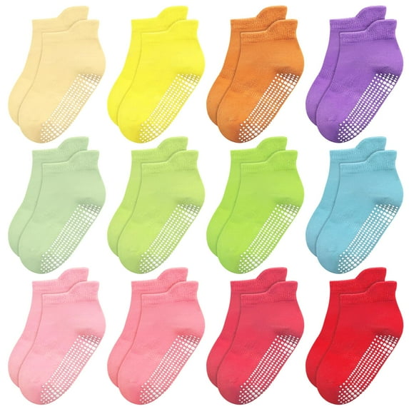Toddler Girl Socks 12 Pairs, Non Slip Ankle Toddler Socks for 1-7 Years Baby Girls Kids