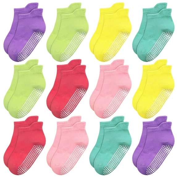 Toddler Girl Socks 12 Pairs, Non Slip Ankle Toddler Socks for 1-7 Years Baby Girls Kids