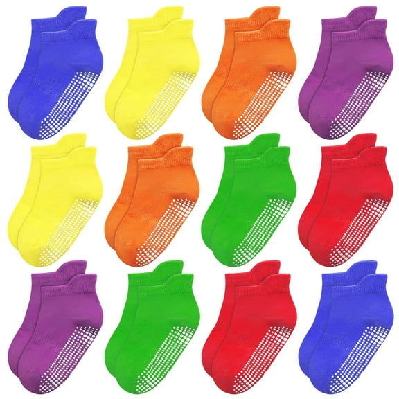 Toddler Girl Socks 12 Pairs, Non Slip Ankle Toddler Socks for 1-7 Years Baby Girls Kids