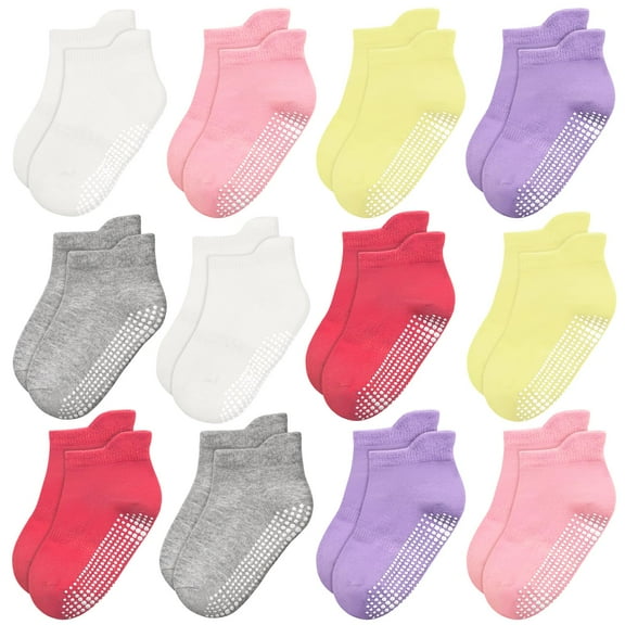 Toddler Girl Socks 12 Pairs, Non Slip Ankle Toddler Socks for 1-7 Years Baby Girls Kids