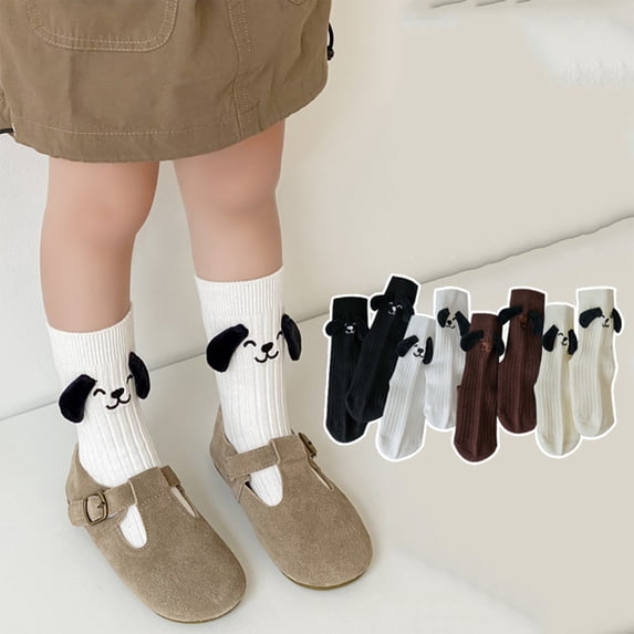 Toddler Girl Socks with Dog Ears Cute Puppy Ribbed Crew Sock Soft Cotton Breathable Cartoon Animal Socks*1pc