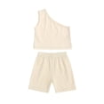 thumbnail image 1 of Toddler Girl Solid Color Suit One-Shoulder Suspender Top+shorts Two-Piece Set for 9M-3T, 1 of 4