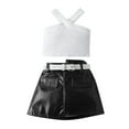 thumbnail image 1 of Toddler Girl Spring Outfits Strap Sleeveless Ribbed T Shirt Top Pu Leather Skirts With Belt 3Pcs Cotton Suit Clothes Girls Black 4 Years-5 Years, 1 of 6