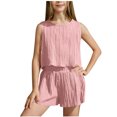 thumbnail image 1 of Toddler Girl Summer 2 Piece Outfits Loose Tank Top and Short Set Kids Clothing Sets with Pockets 3-15 Years, 1 of 5