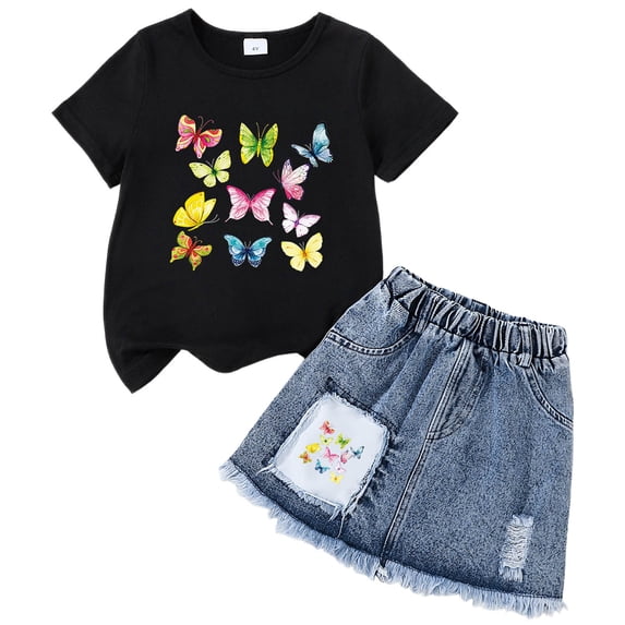 Toddler Girl Summer Clothes Outfit For 3-4 Years Girls Set Cute Cartoon Printed Short Sleeve Top Skirt Two Piece Set L Children's Day Gift 2PCS Set