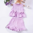 thumbnail image 1 of Toddler Girl Summer Clothes Set Sleeveless Crop Tops Ruffle Hem Shorts Solid 2Pcs Casual Outfit, 1 of 9