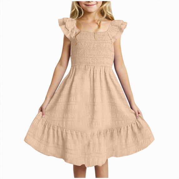 Toddler Girl Summer Dress Short Ruffle Sleeve A Line Dresses for Kids Casual Elegant Clothes for Little Girls Vacation