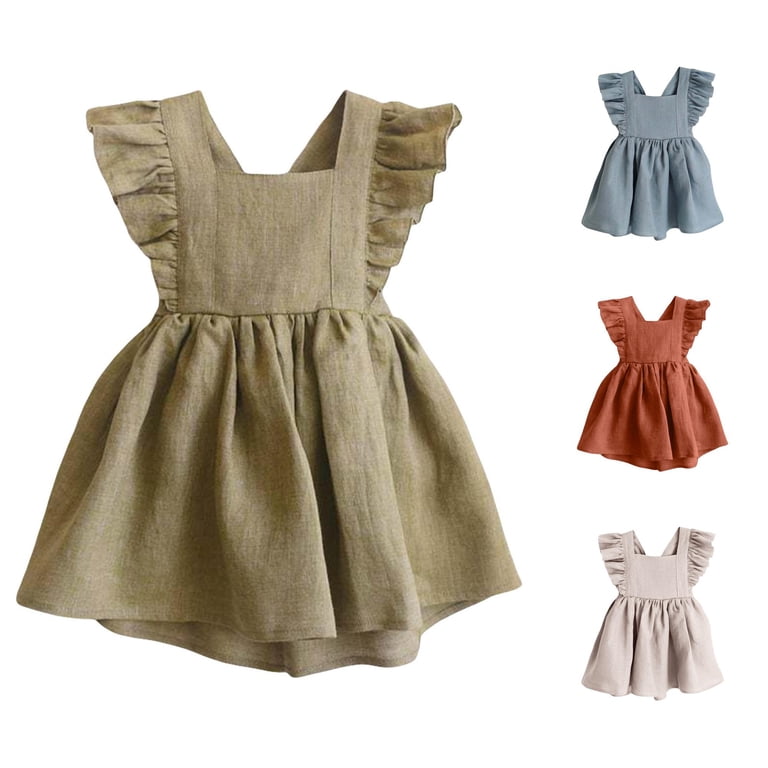 Toddler Girl Summer Fly Sleeve Solid Print Dress Ruffle Cute Girls Backless Dress Matching Dresses for Sisters Kids