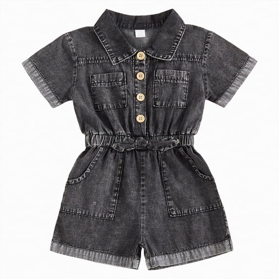 Toddler Girl Summer Jumpsuit Shorts 1T 2T 3T 4T 5T 6T 7T 8T 9T 10T Little Girl Overalls Clothes Baby Jean Romper Jumpsuit One Piece Outfit Gibobby,18-24 Months,Black