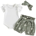 thumbnail image 1 of Toddler Girl Summer Outfit For 0-3 Months Newborn Infant Girl Clothes Rib Knit Romper Print Shorts Headband Baby Summer Clothes 0 3 6 12 18 24 Months Black Toddler Girl Gift 2PCS Set, 1 of 6