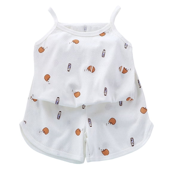 Toddler Girl Summer Outfit For 5-6 Years Girls Casual Suit Children Summer Outfit Two Piece Homewear Lightweight Clothing Set White Toddler Girl Gift 2PCS Set